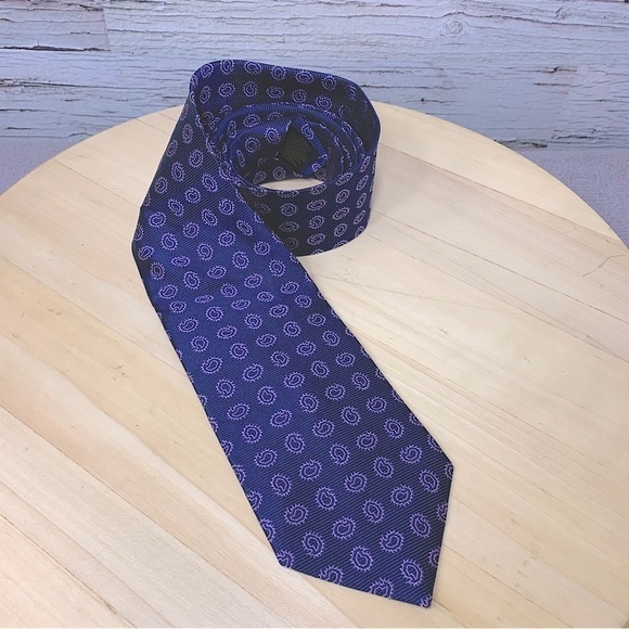 brooks Brothers Classic Neck Tie Navy Blue Purple Paisley 100% Woven Silk O/S - Picture 5 of 12
